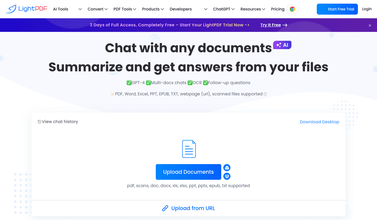 Screenshot of LightPDF AI