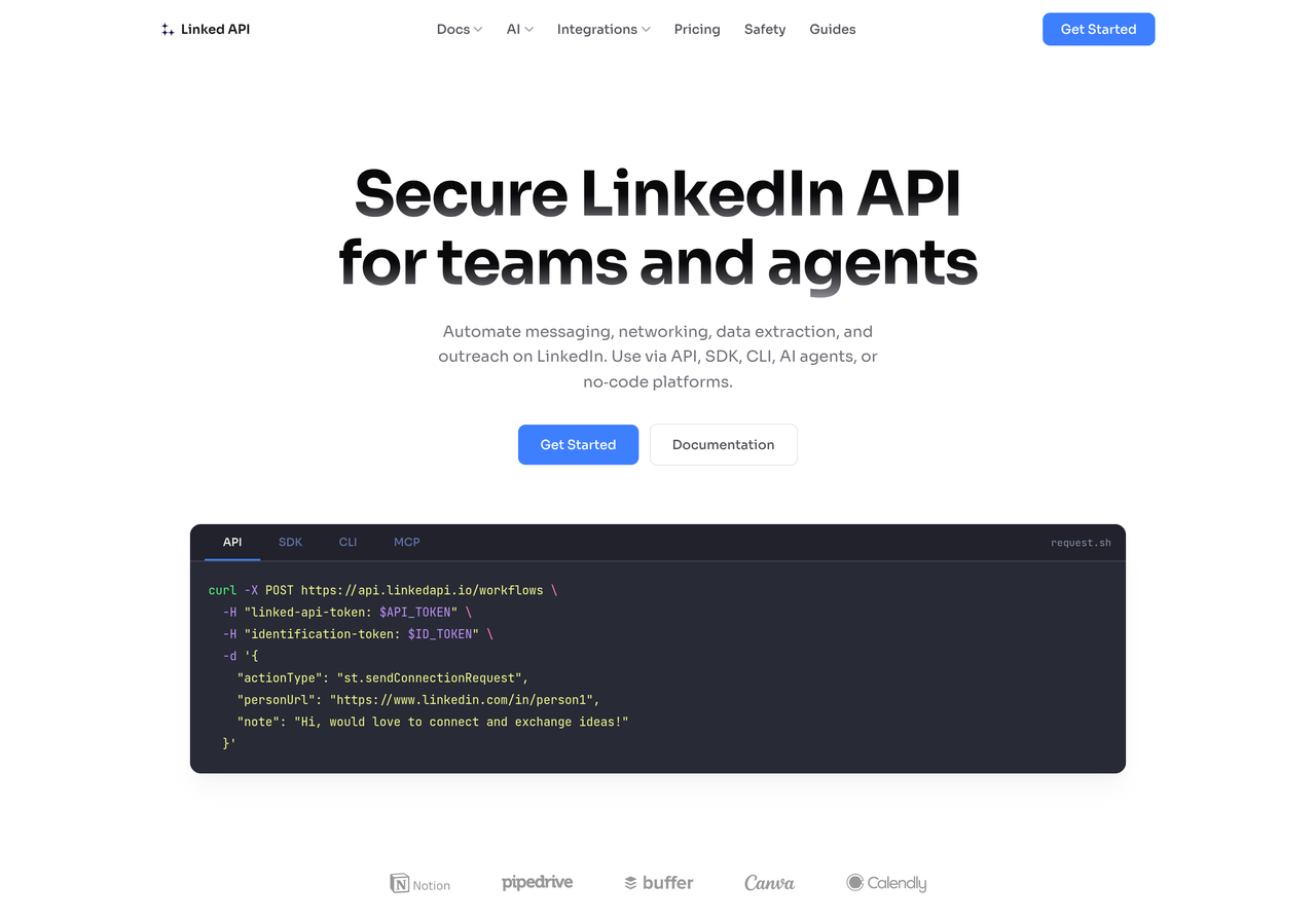 Screenshot of Linked API