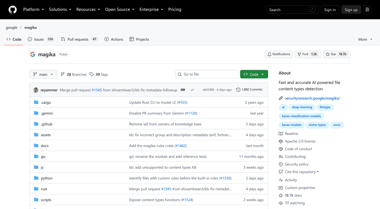 Screenshot of Magika by Google