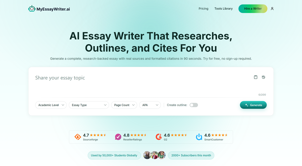 Screenshot of MyEssayWriterAI