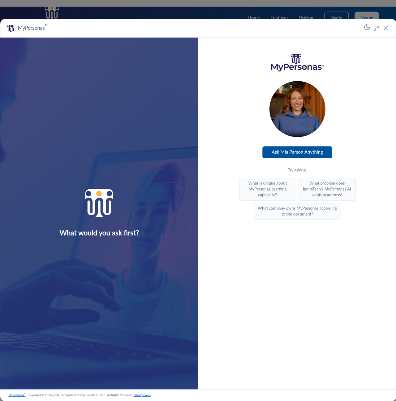 Screenshot of MyPersonas