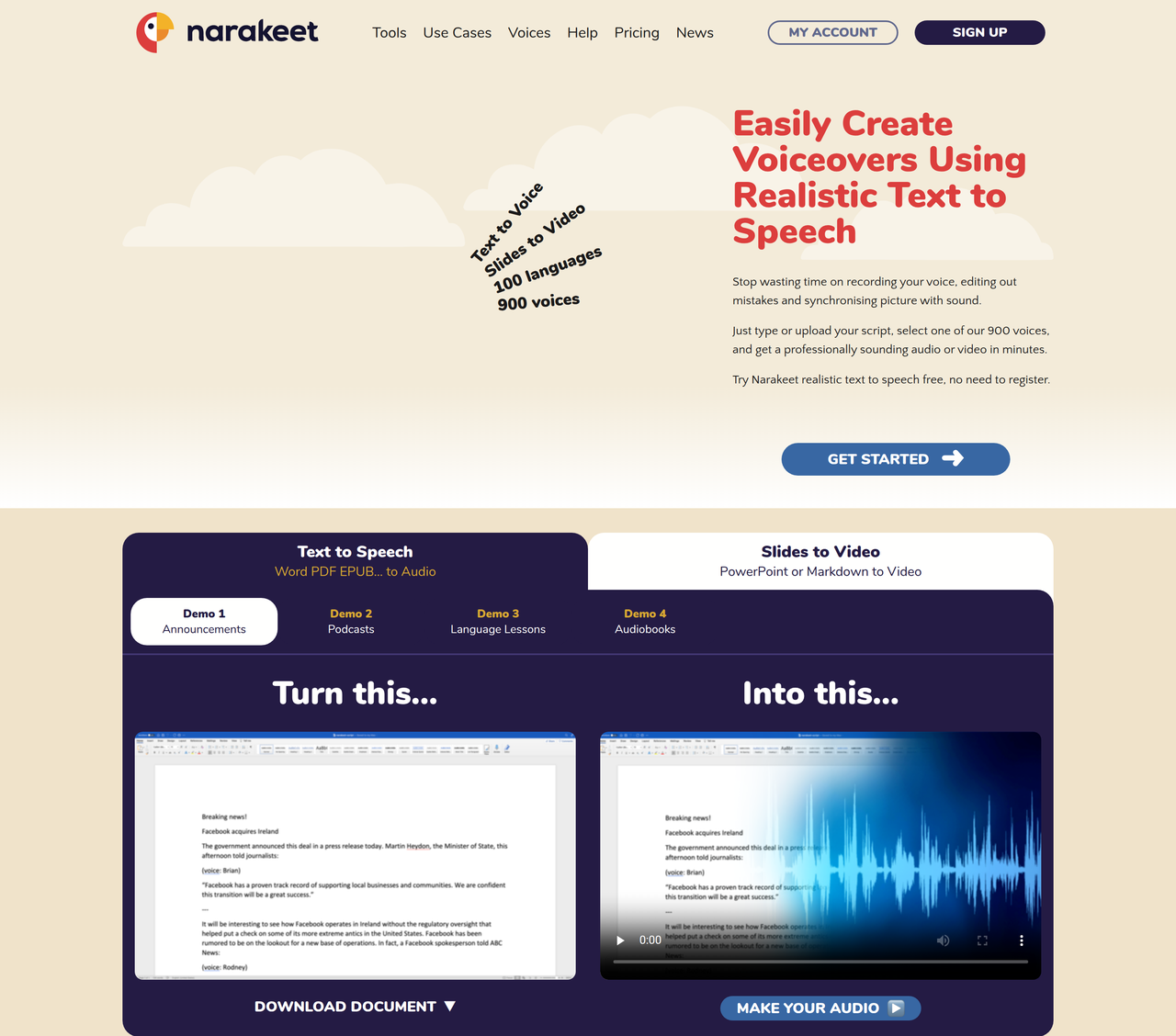 Screenshot of Narakeet