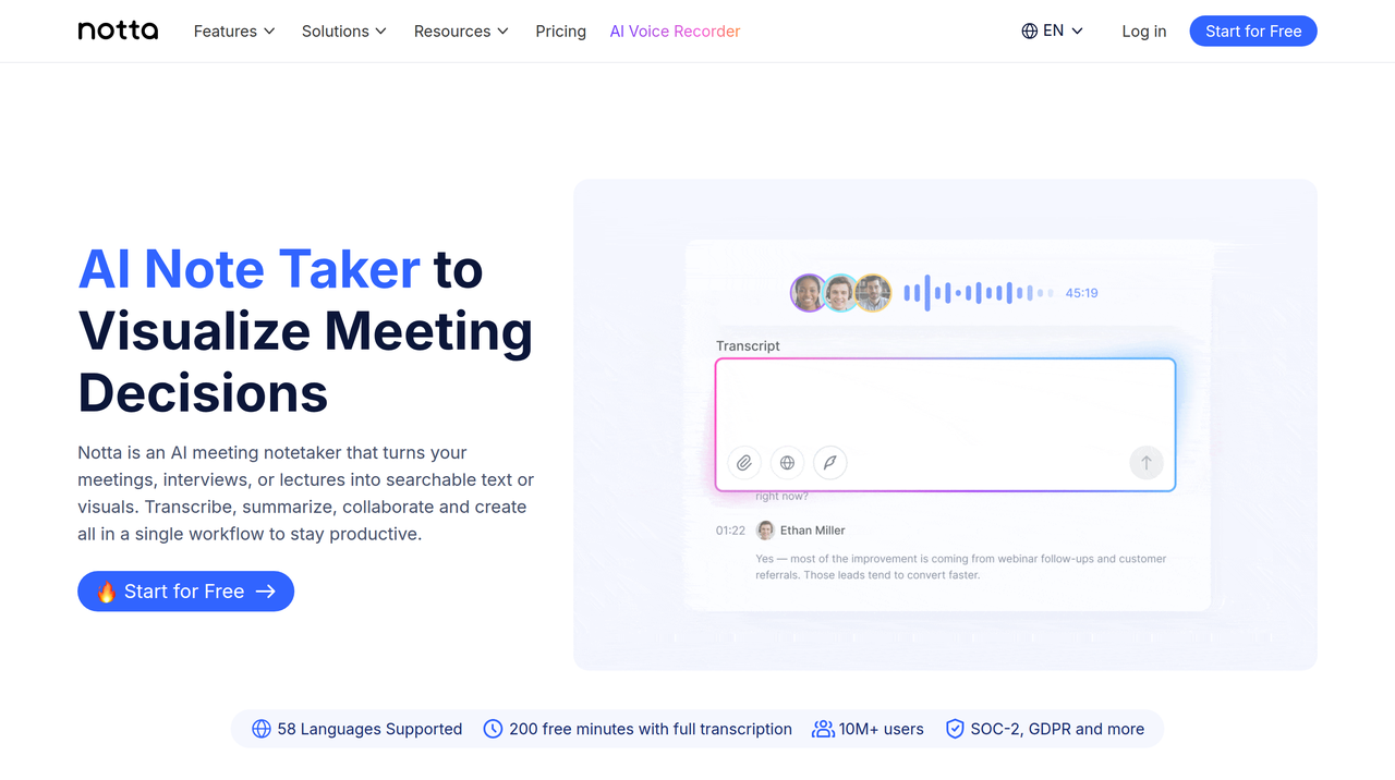 Screenshot of Notta AI