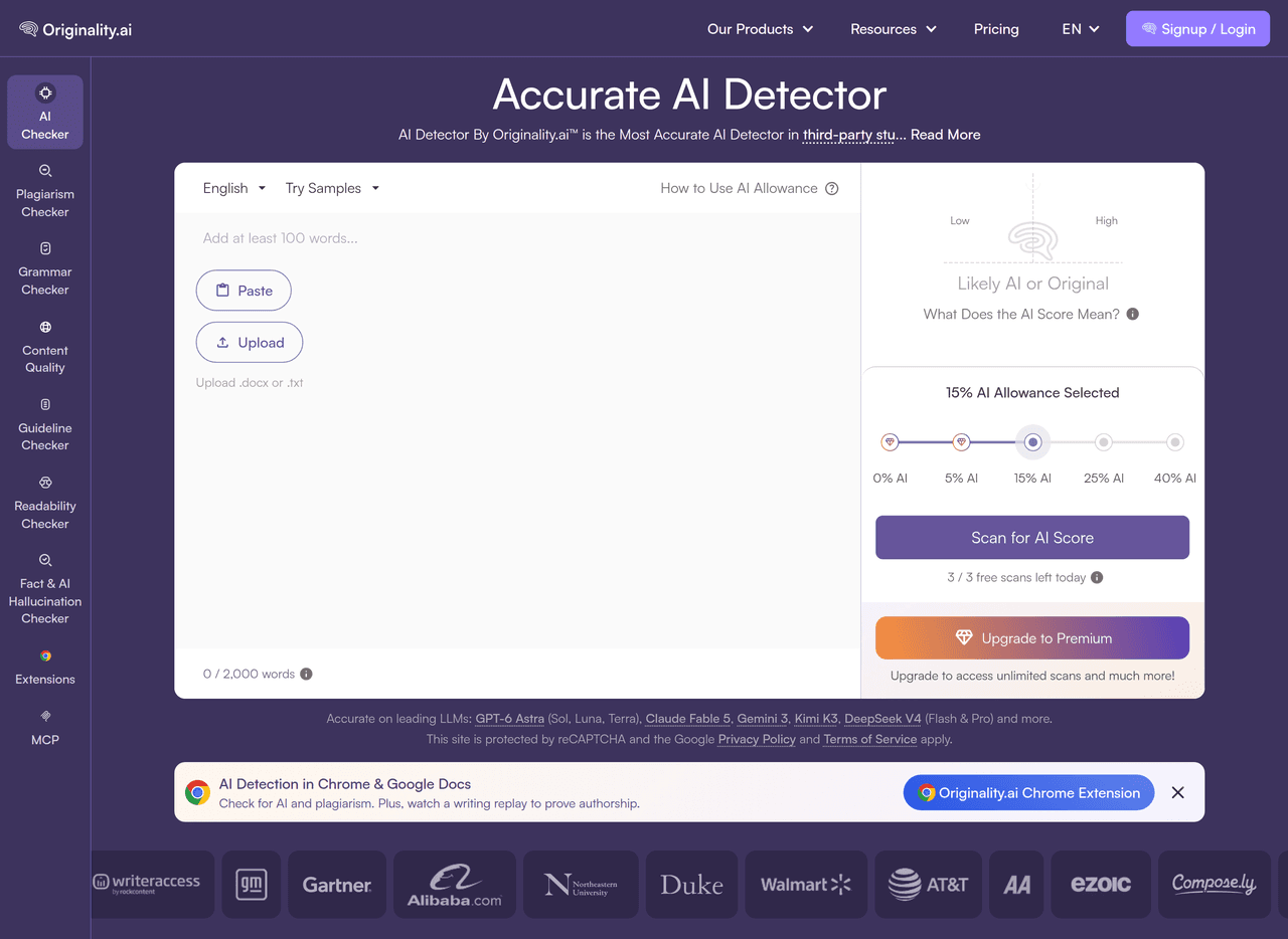 Screenshot of Originality AI