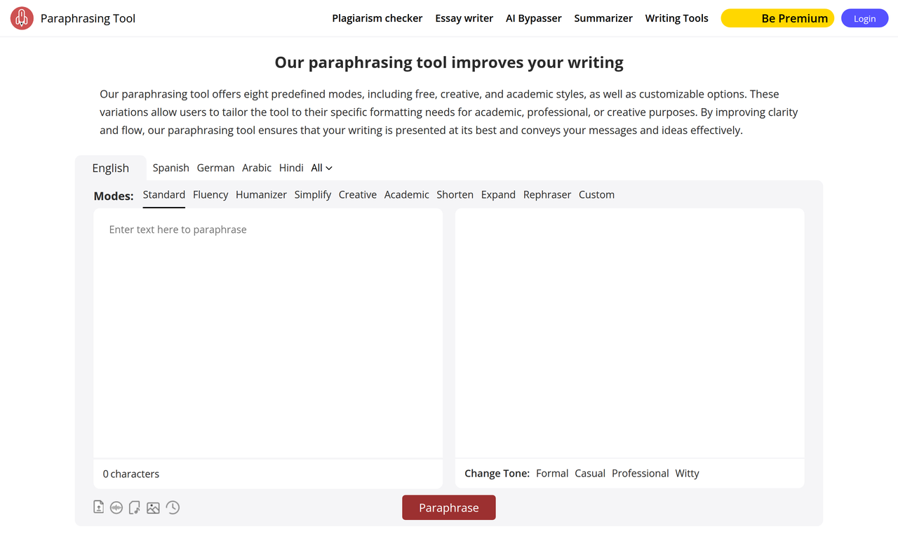 Screenshot of Paraphrasing Tool