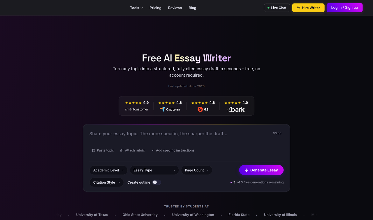 Screenshot of PerfectEssayWriter AI