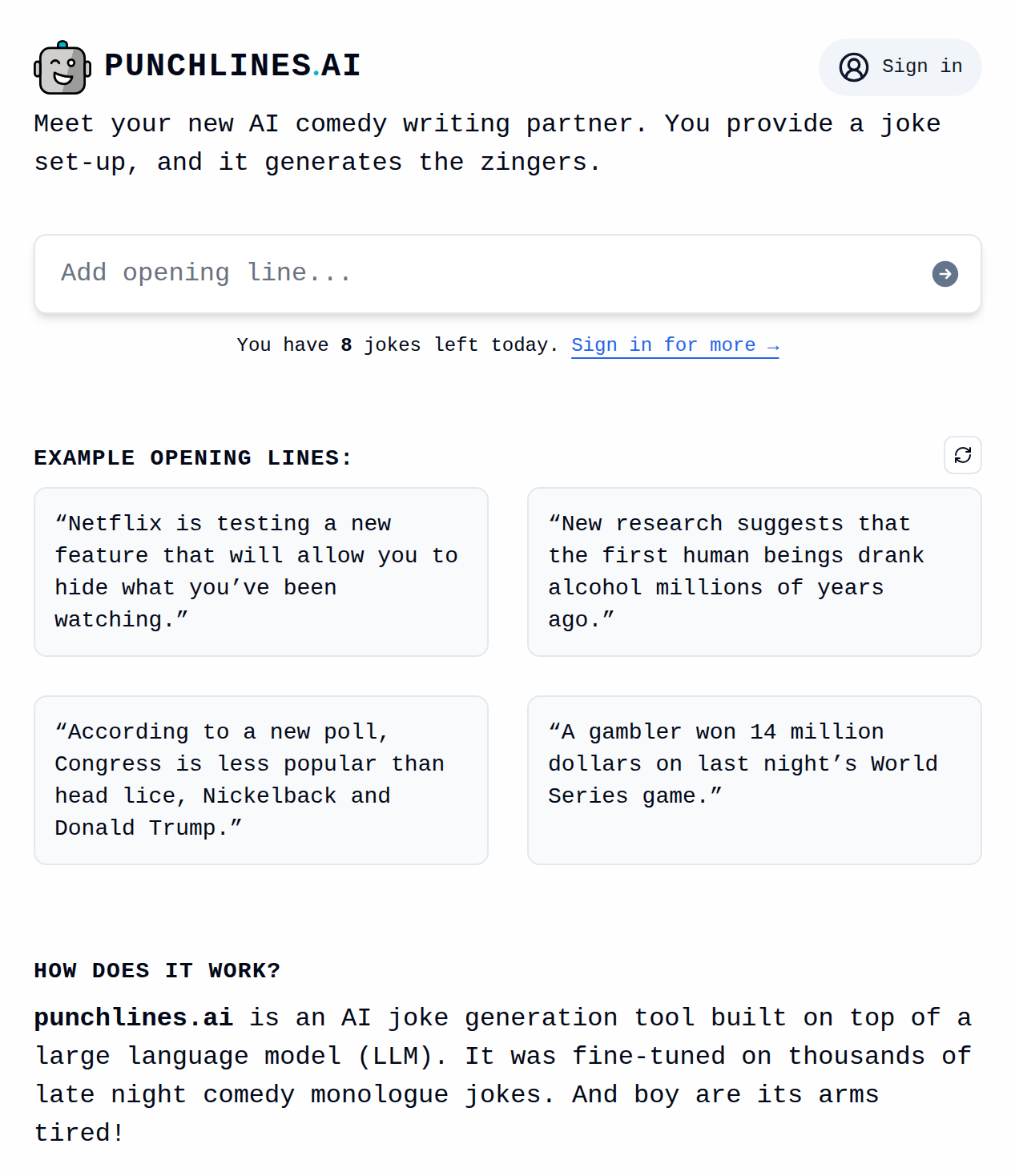 Screenshot of Punchlines.ai