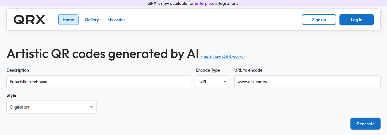 Screenshot of QRX Codes