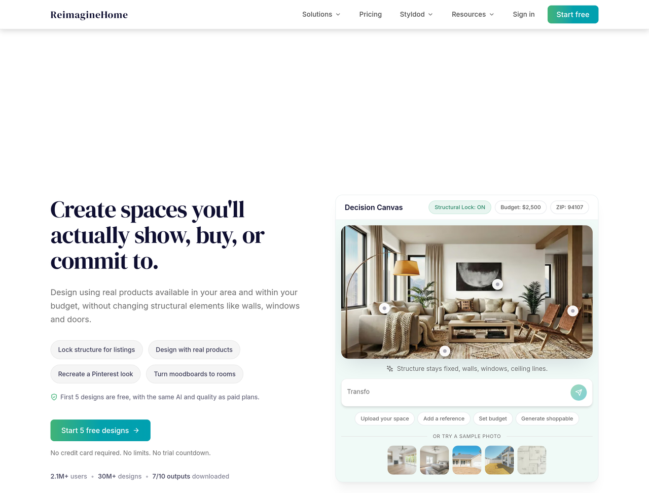 Screenshot of REimagine Home