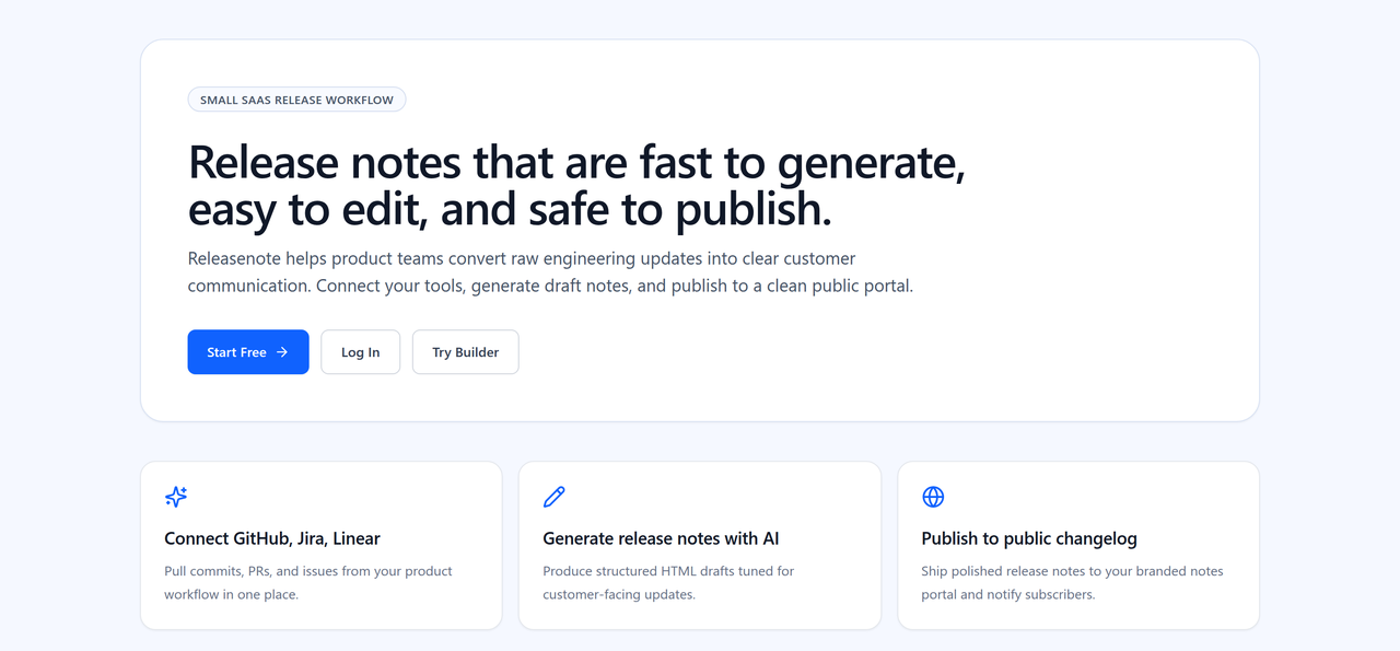 Screenshot of ReleaseNote AI