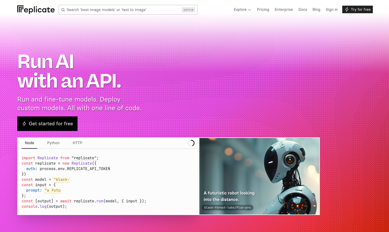 Screenshot of Replicate AI