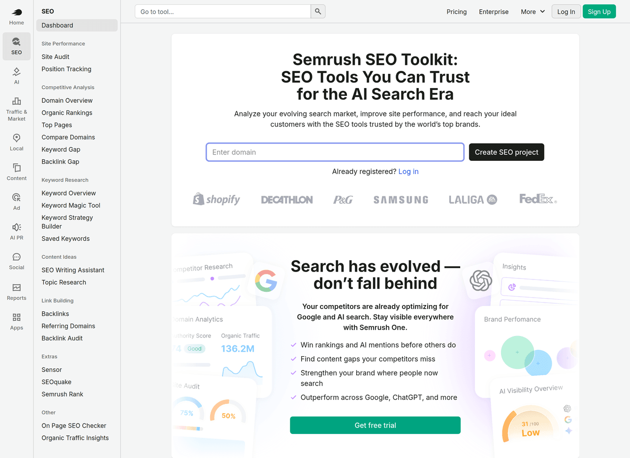 Screenshot of Semrush SEO Toolkit