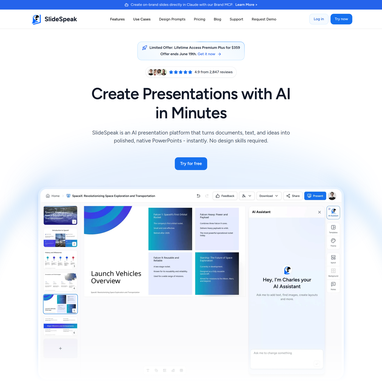 Screenshot of SlideSpeak AI