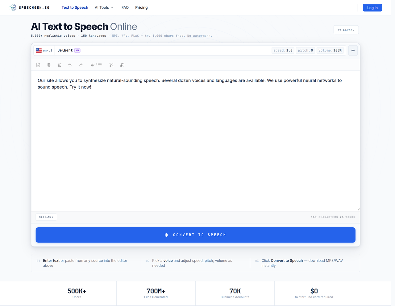 Screenshot of 🚀 SpeechGen.io – The Future of Text-to-Speech Technology!