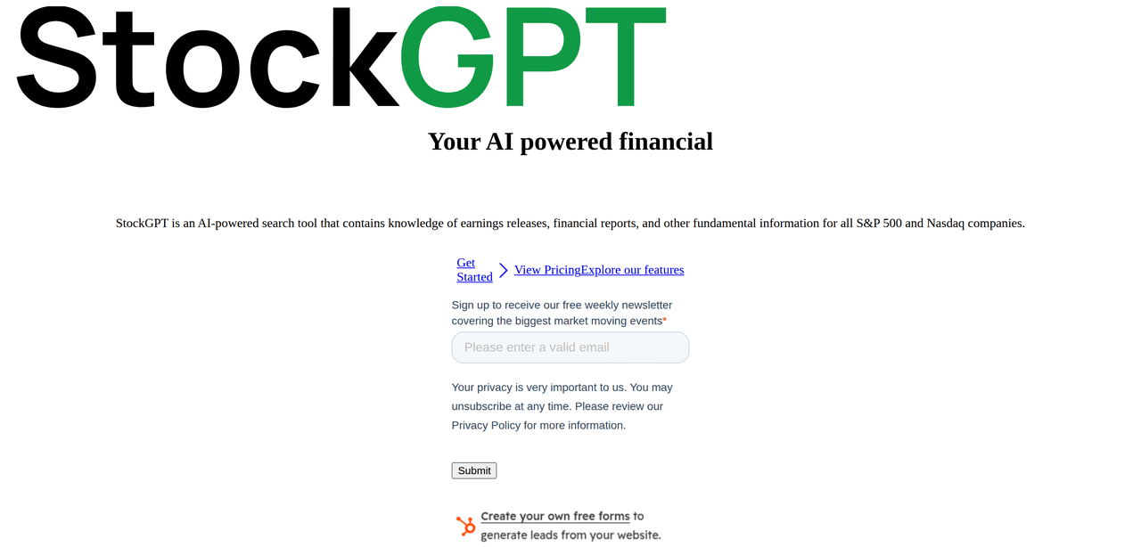 Screenshot of StockGPT