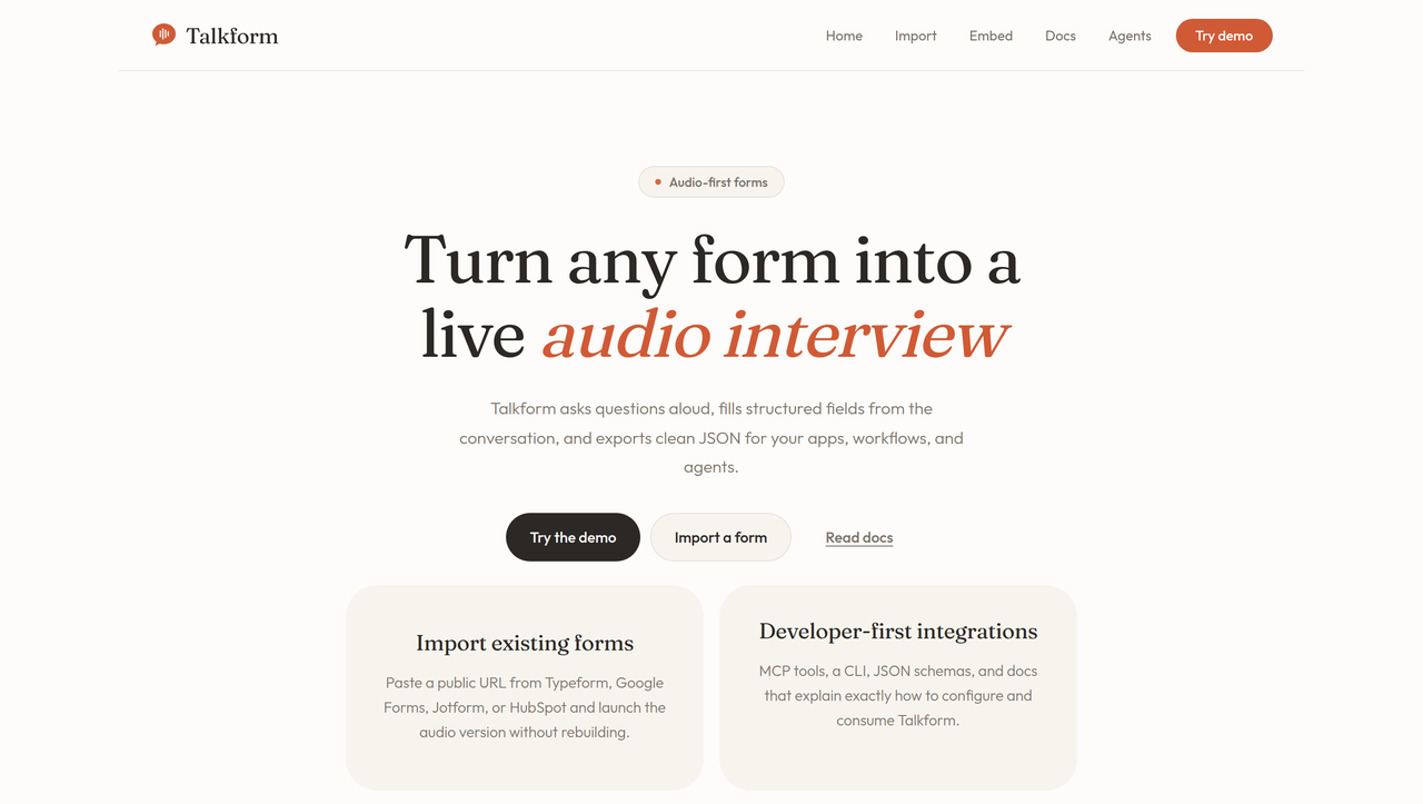 Screenshot of TalkForm AI
