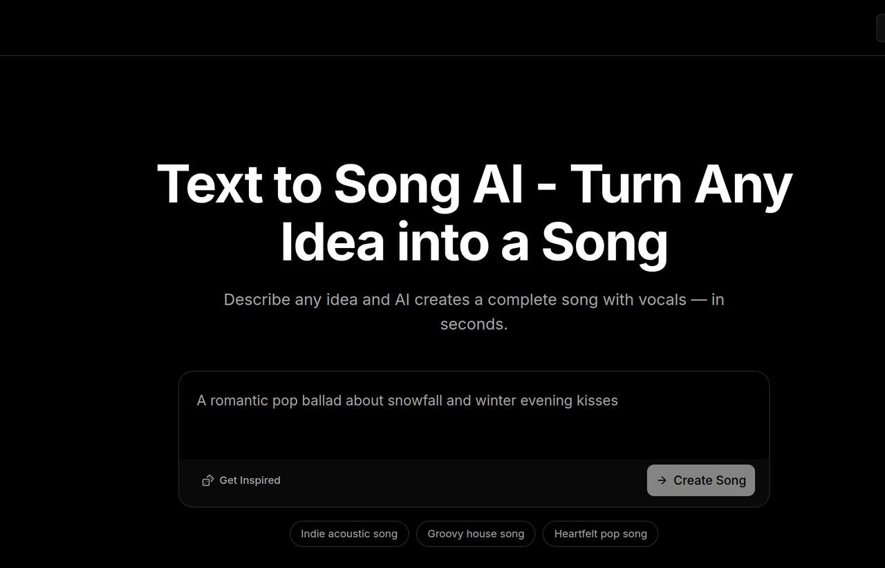Screenshot of Text to Song