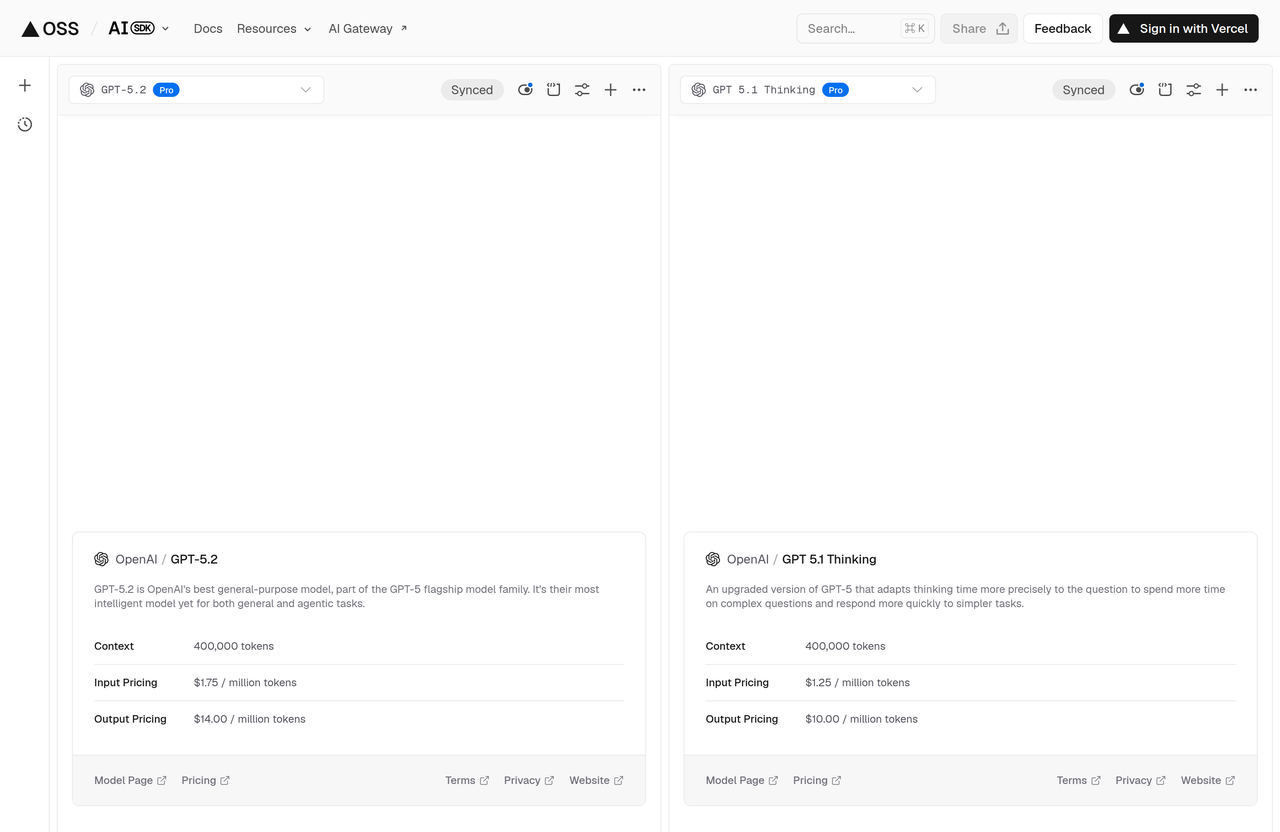 Screenshot of Vercel AI Playground