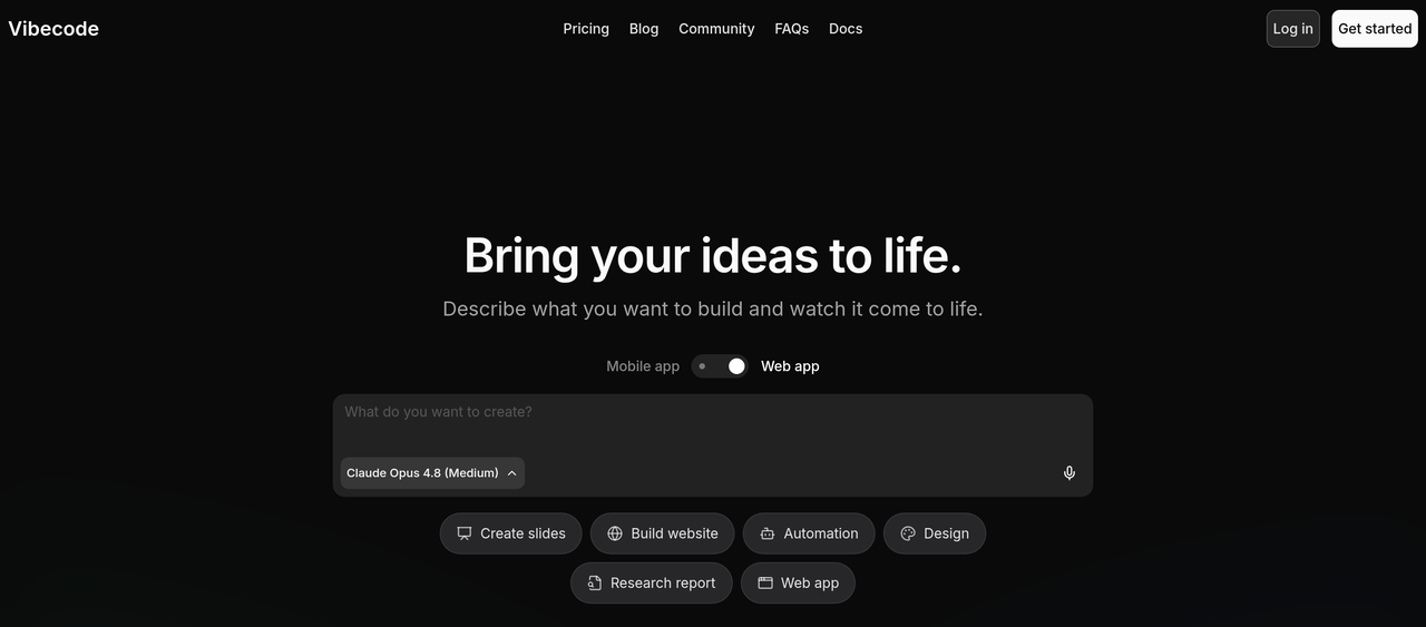 Screenshot of Vibecode.dev