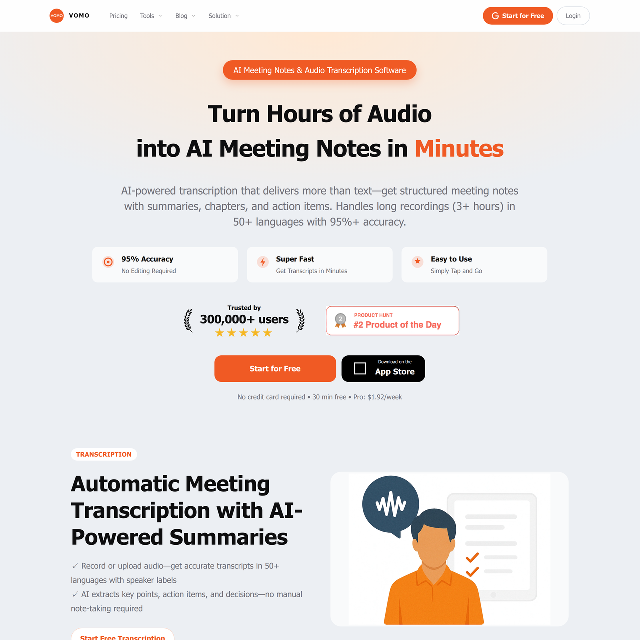 Screenshot of VOMO AI