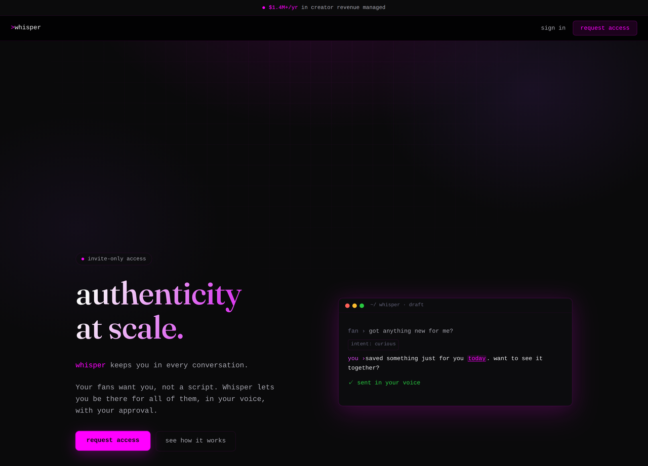 Screenshot of Whisper.fans