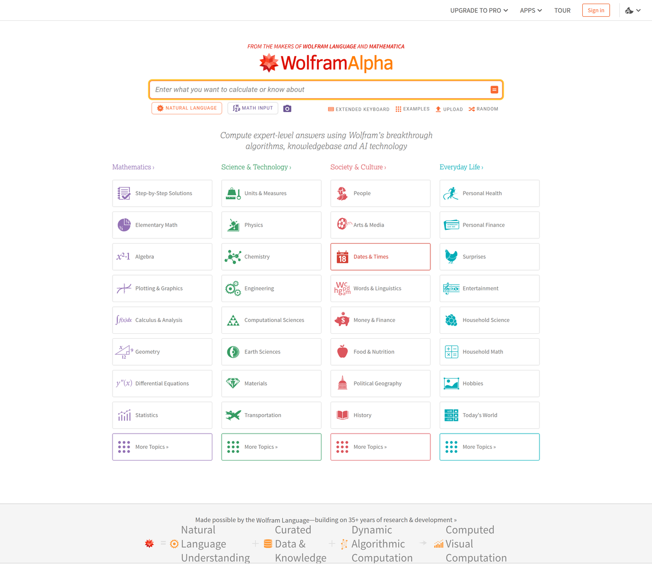Screenshot of WolframAlpha