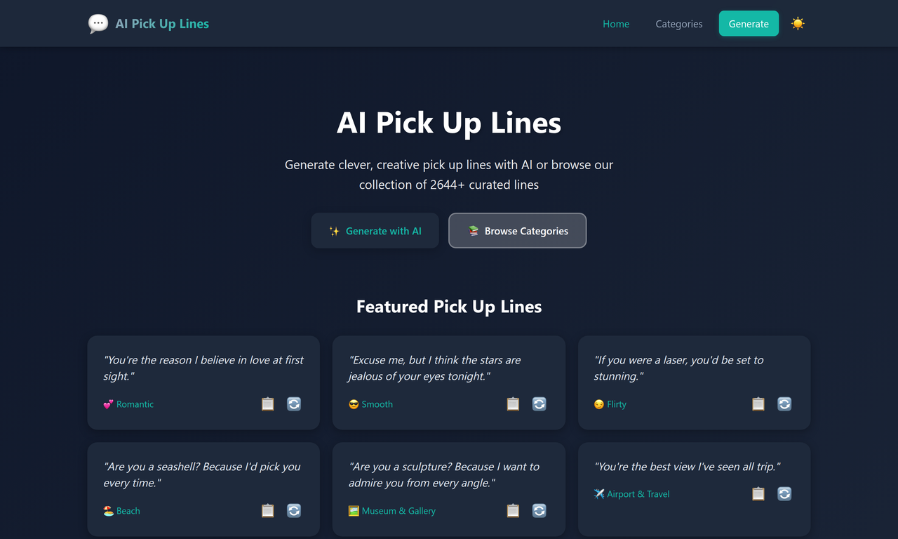 Screenshot of AI Pickup Lines