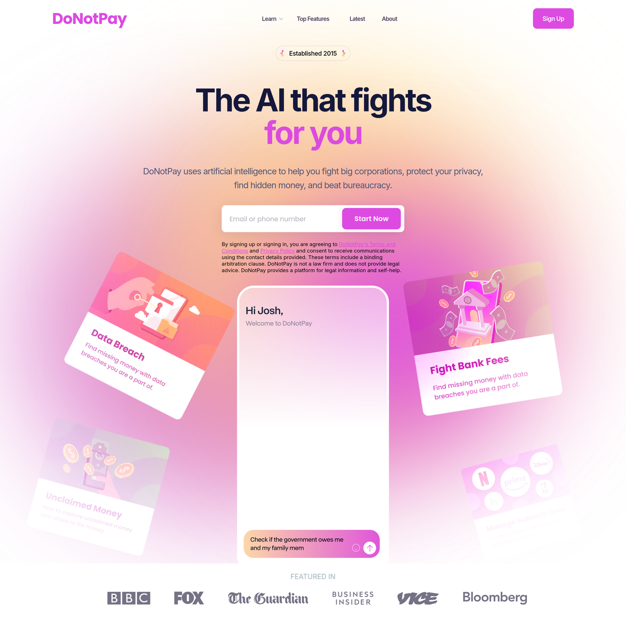 Screenshot of DoNotPay
