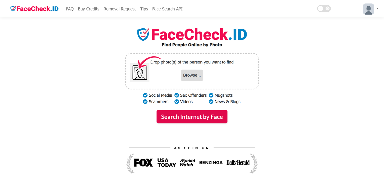 Screenshot of FaceCheck ID