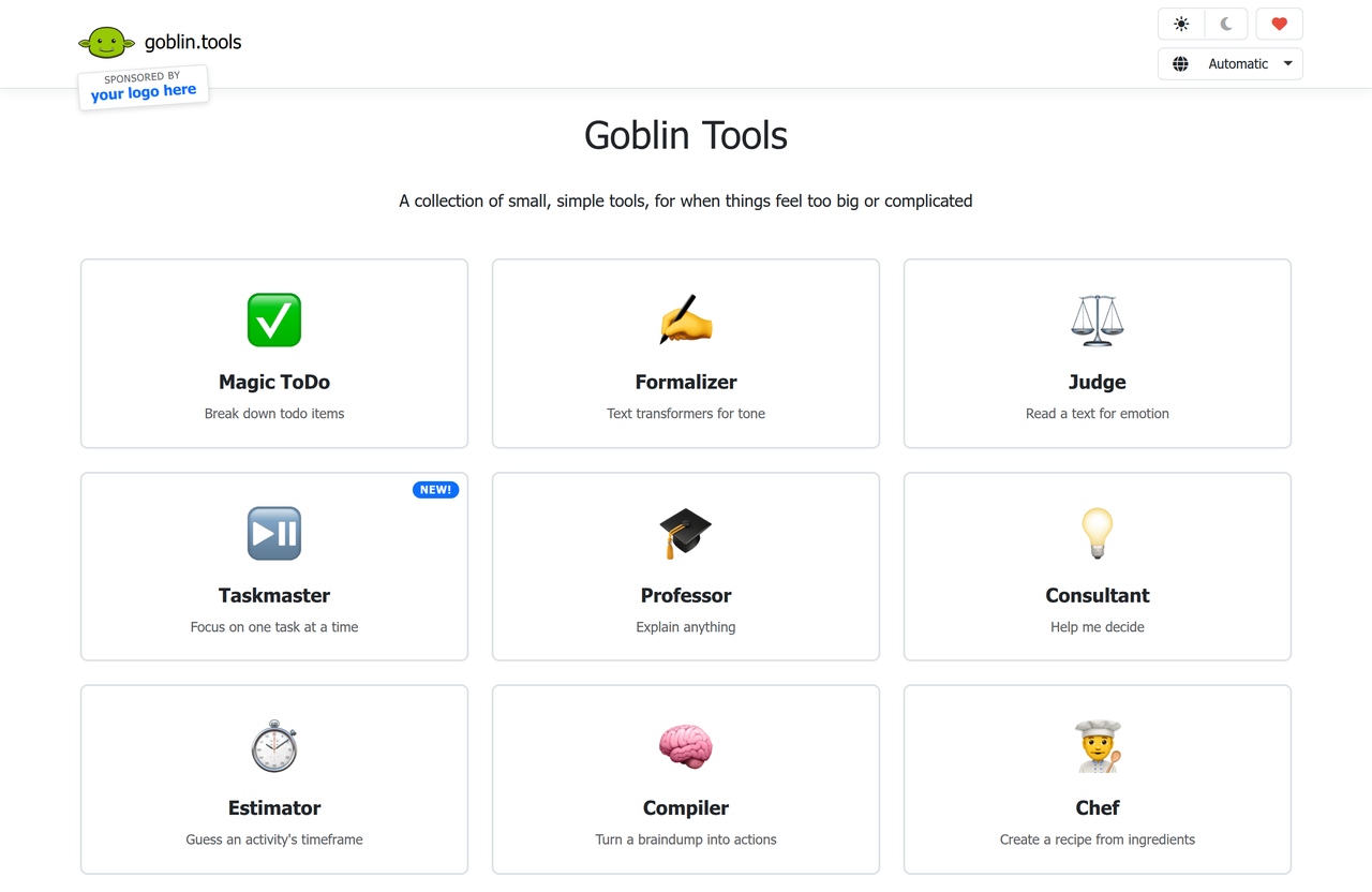 Screenshot of Goblin Tools