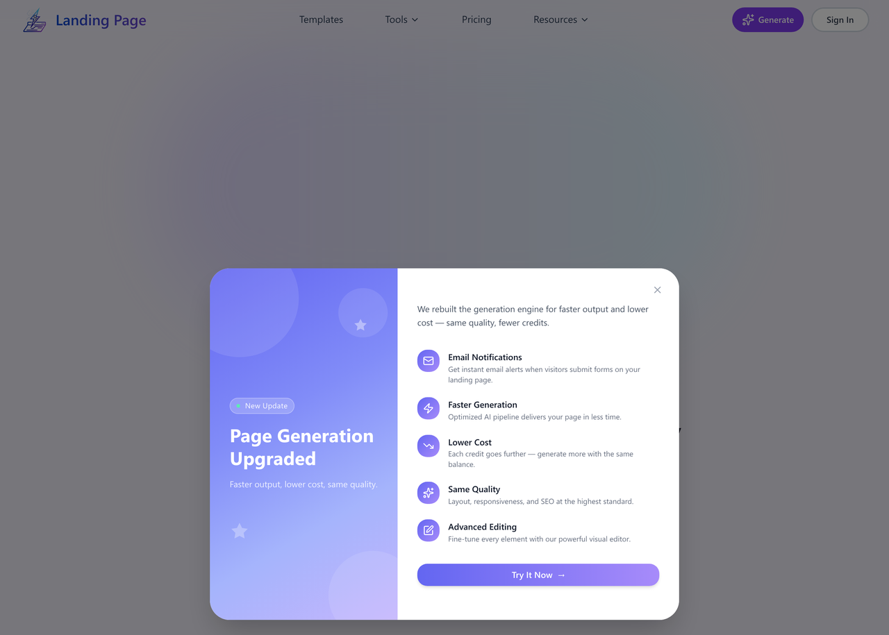 Screenshot of Landing Page AI Builder