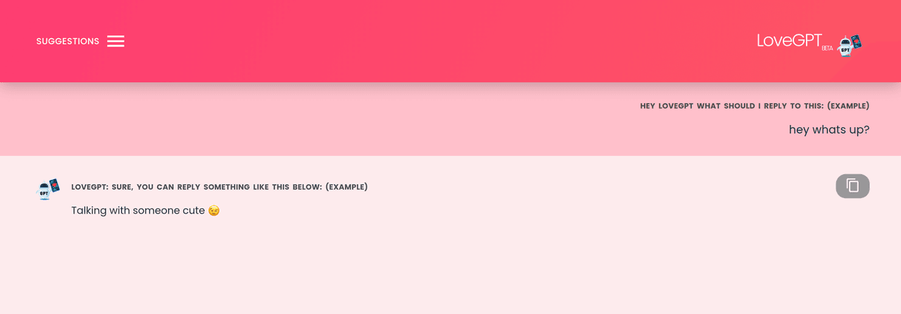 Screenshot of LoveGPT