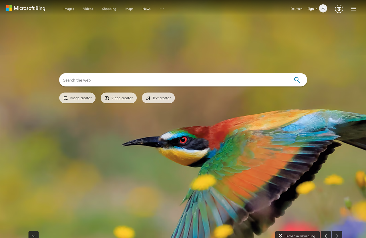 Screenshot of Microsoft Bing