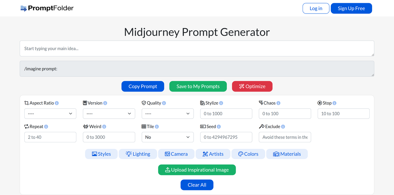 Screenshot of MidJourney Prompt Helper