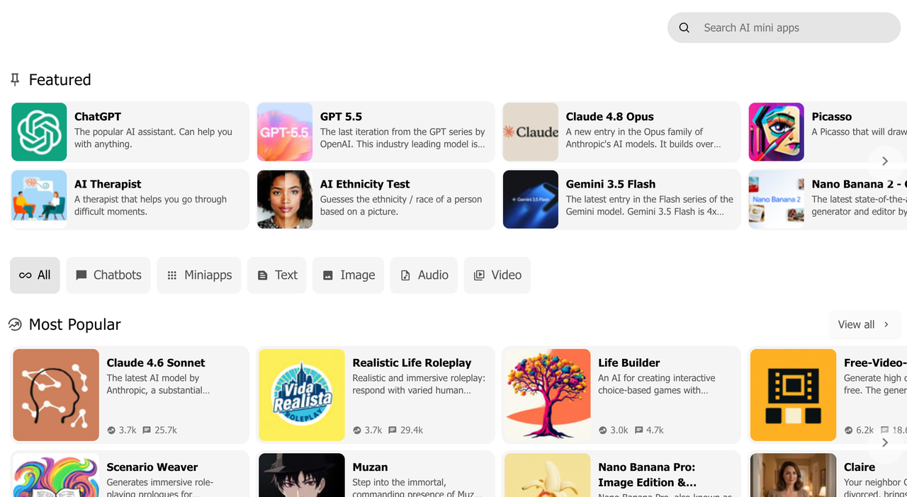 Screenshot of Miniapps.ai