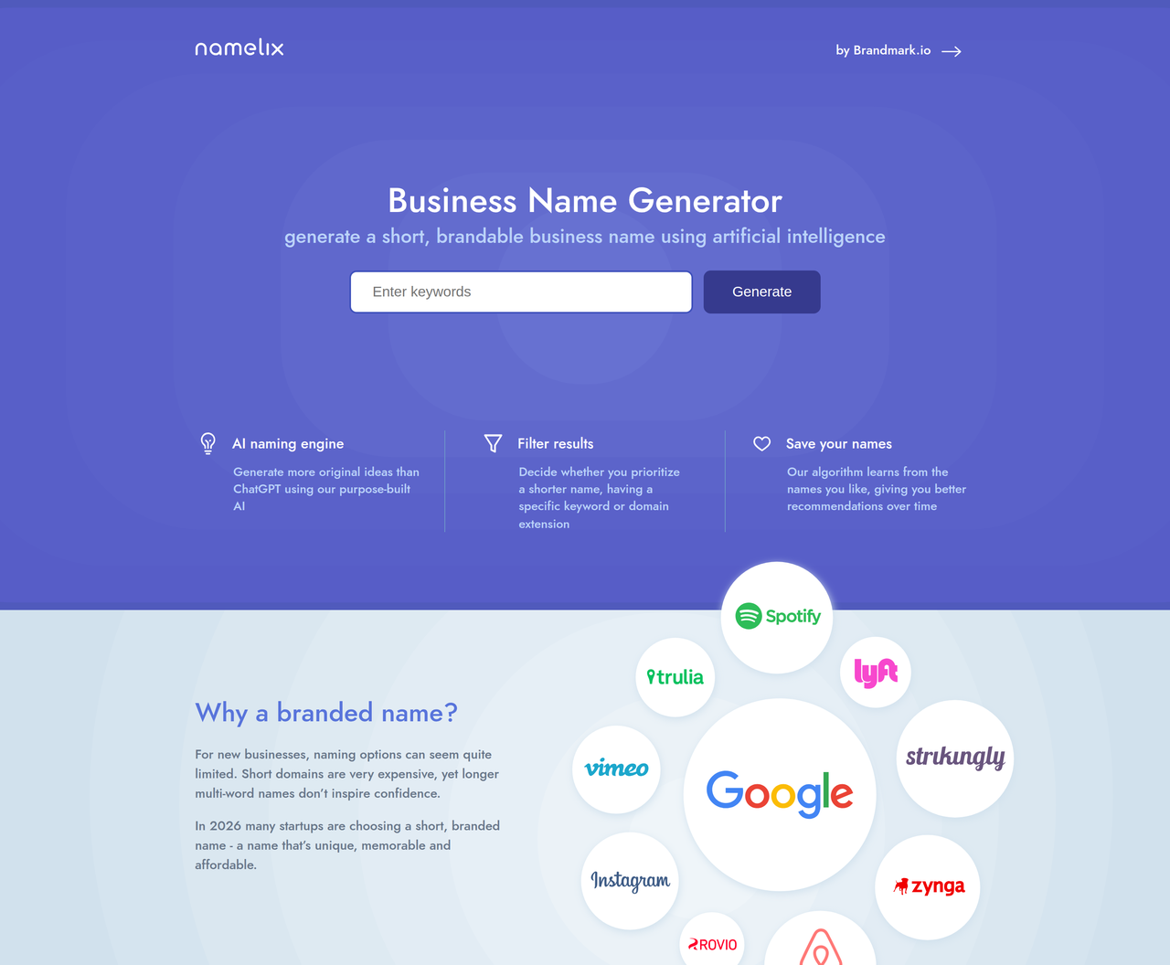 Screenshot of Namelix Review 2026