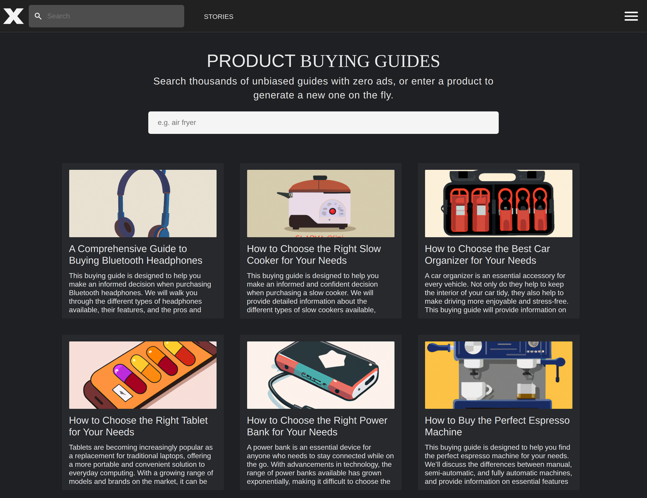 Screenshot of Product Buying Guides