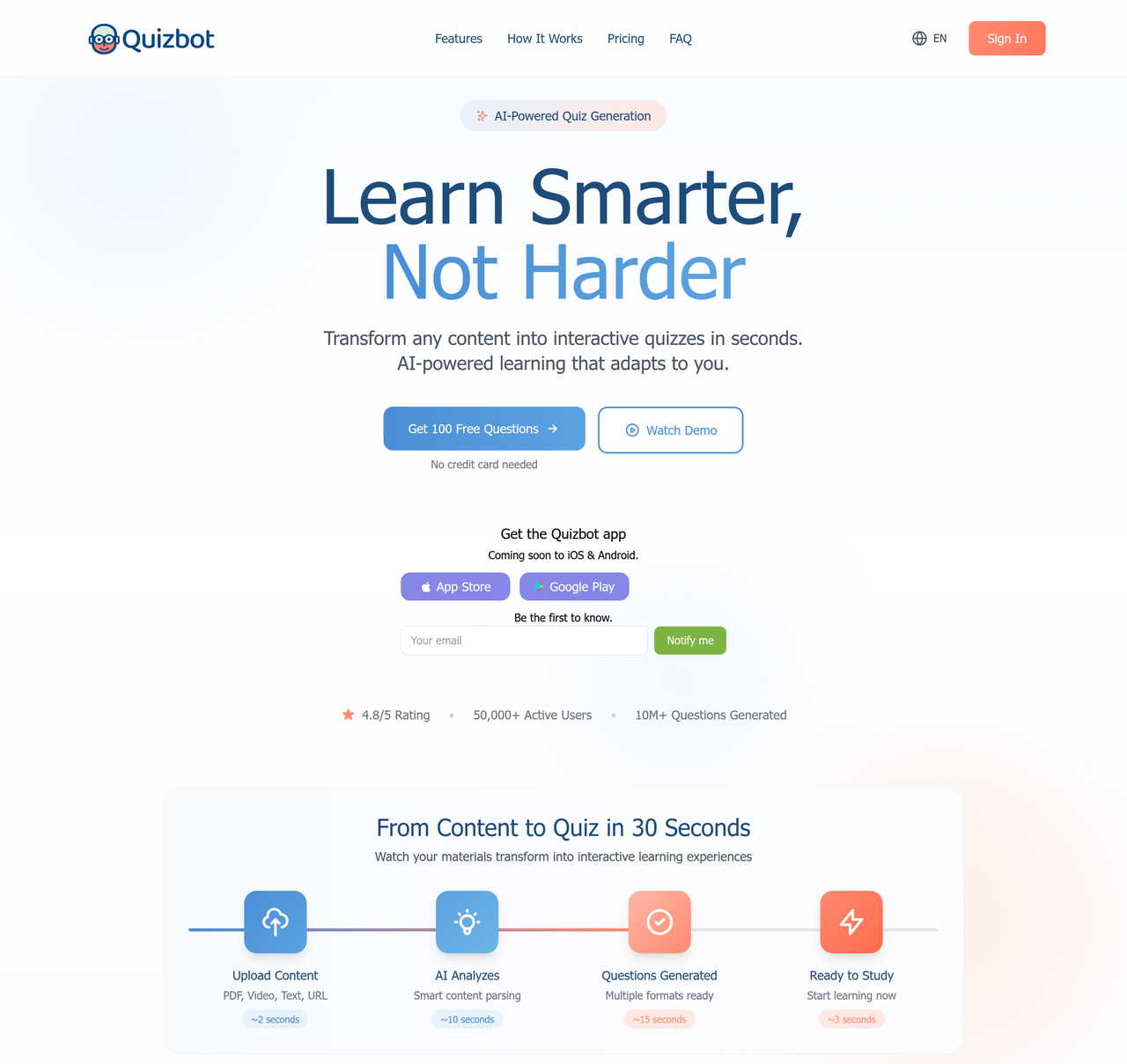 Screenshot of Quizbot.ai