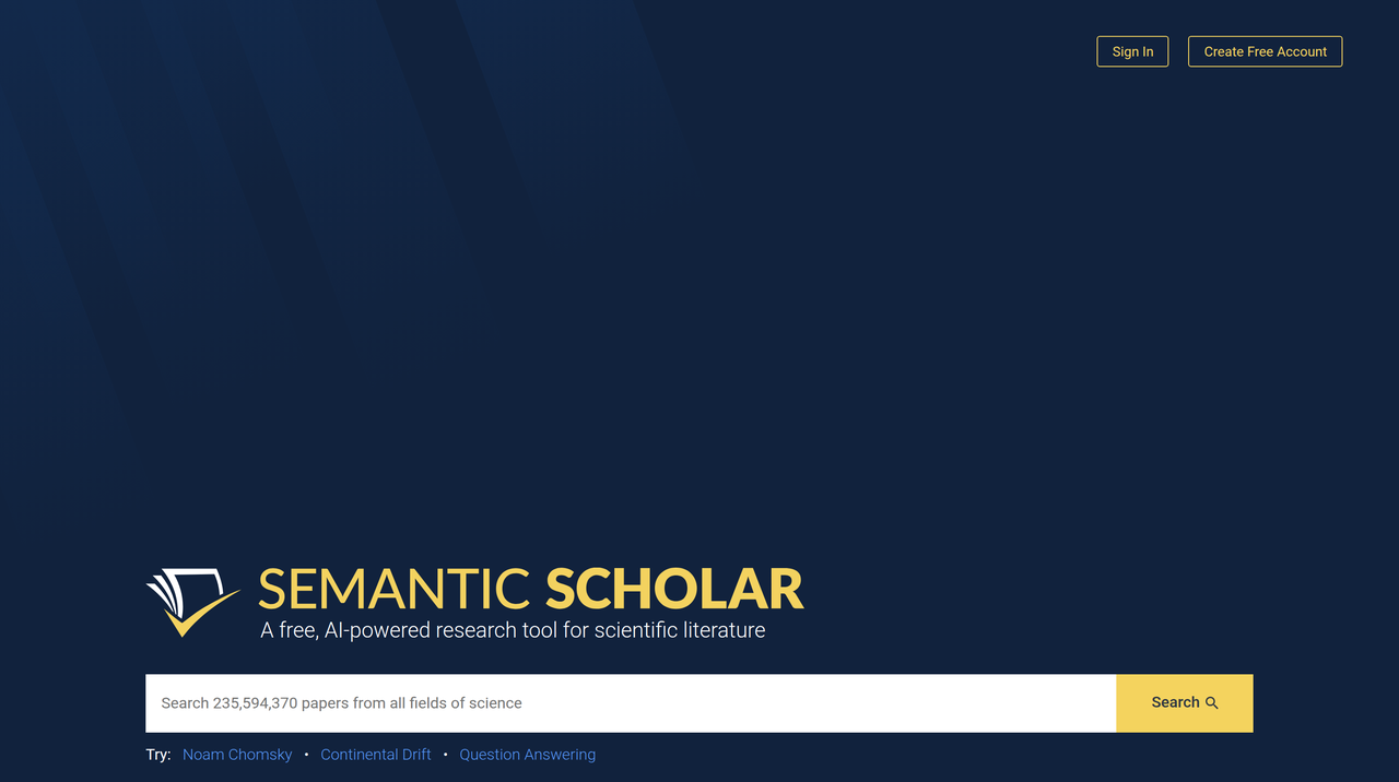 Screenshot of Semantic Scholar