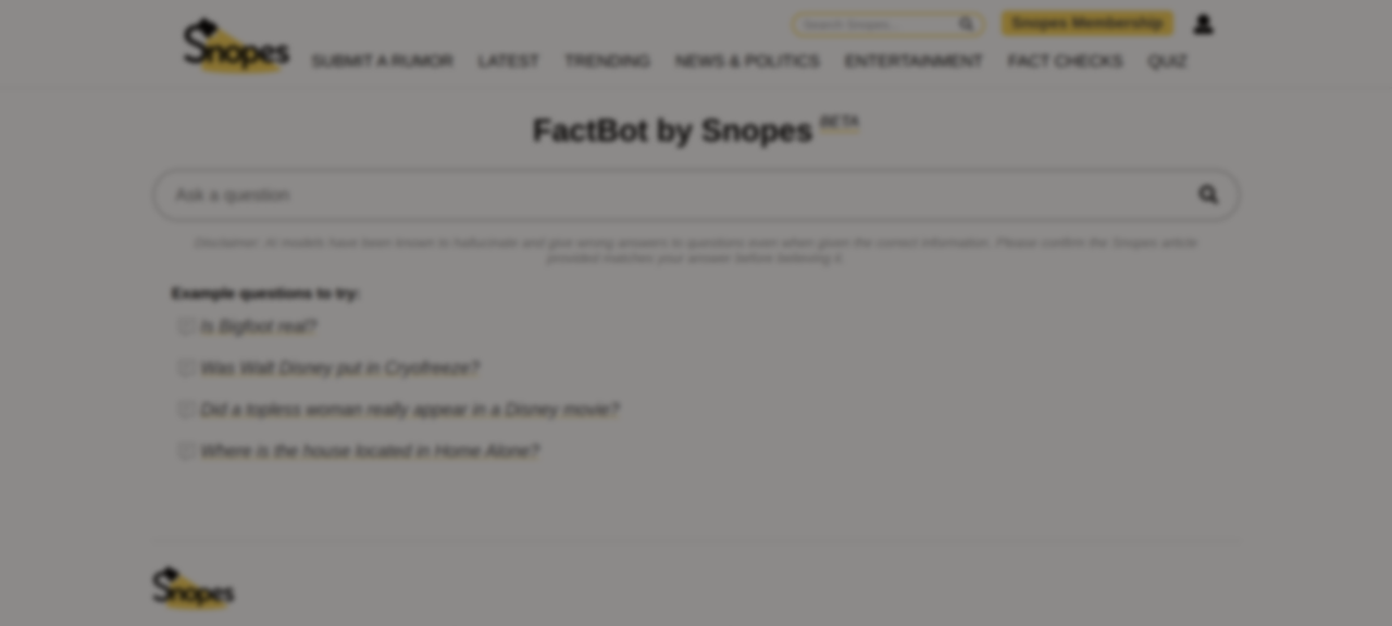 Screenshot of Snopes Factbot