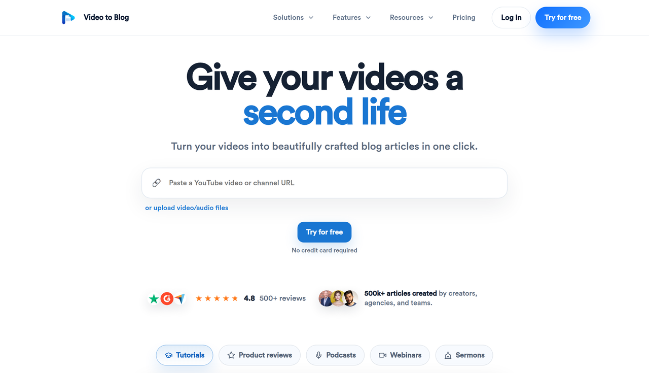 Screenshot of Video To Blog