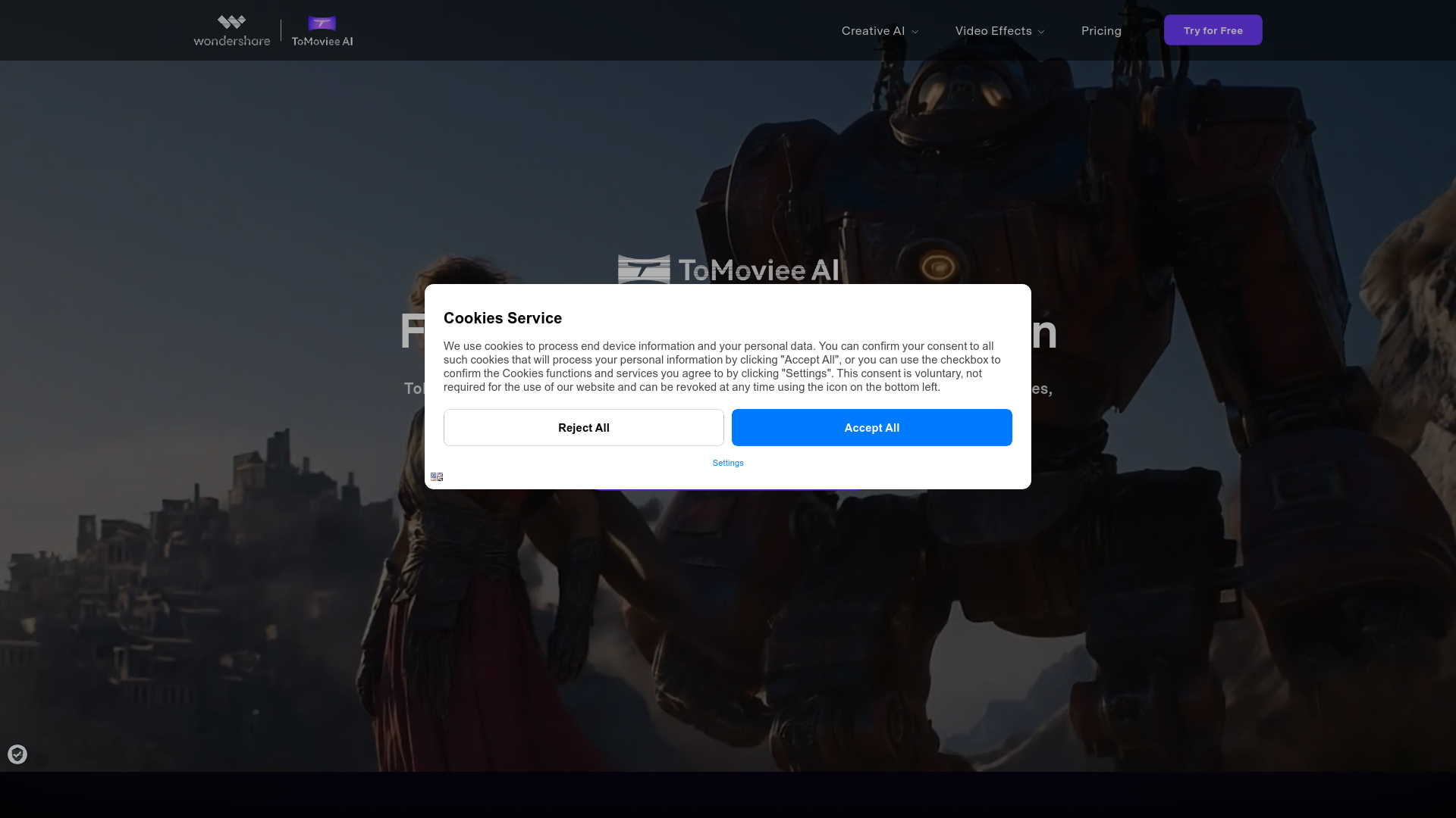 Screenshot of WonderShare ToMoviee AI